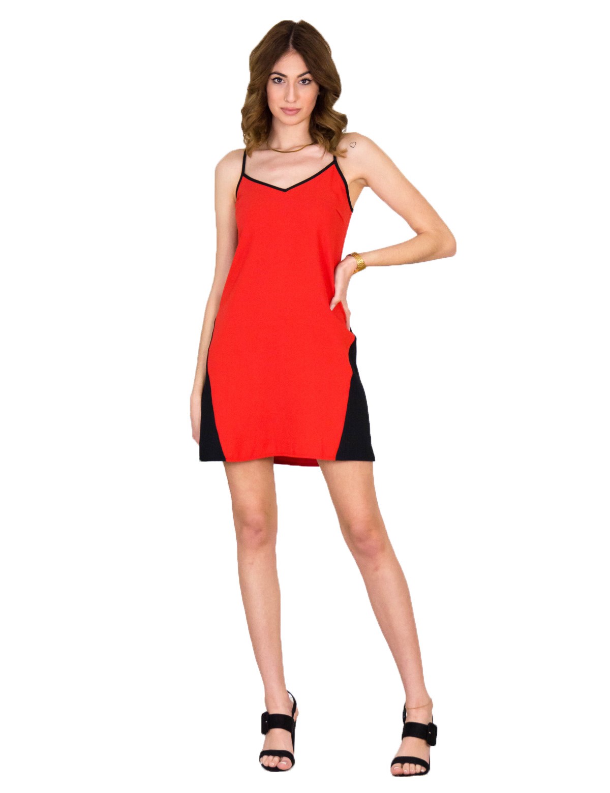 Huxley and Grace κοραλί φόρεμα με μάυρη λεπτομέρεια 162201 φωτογραφία